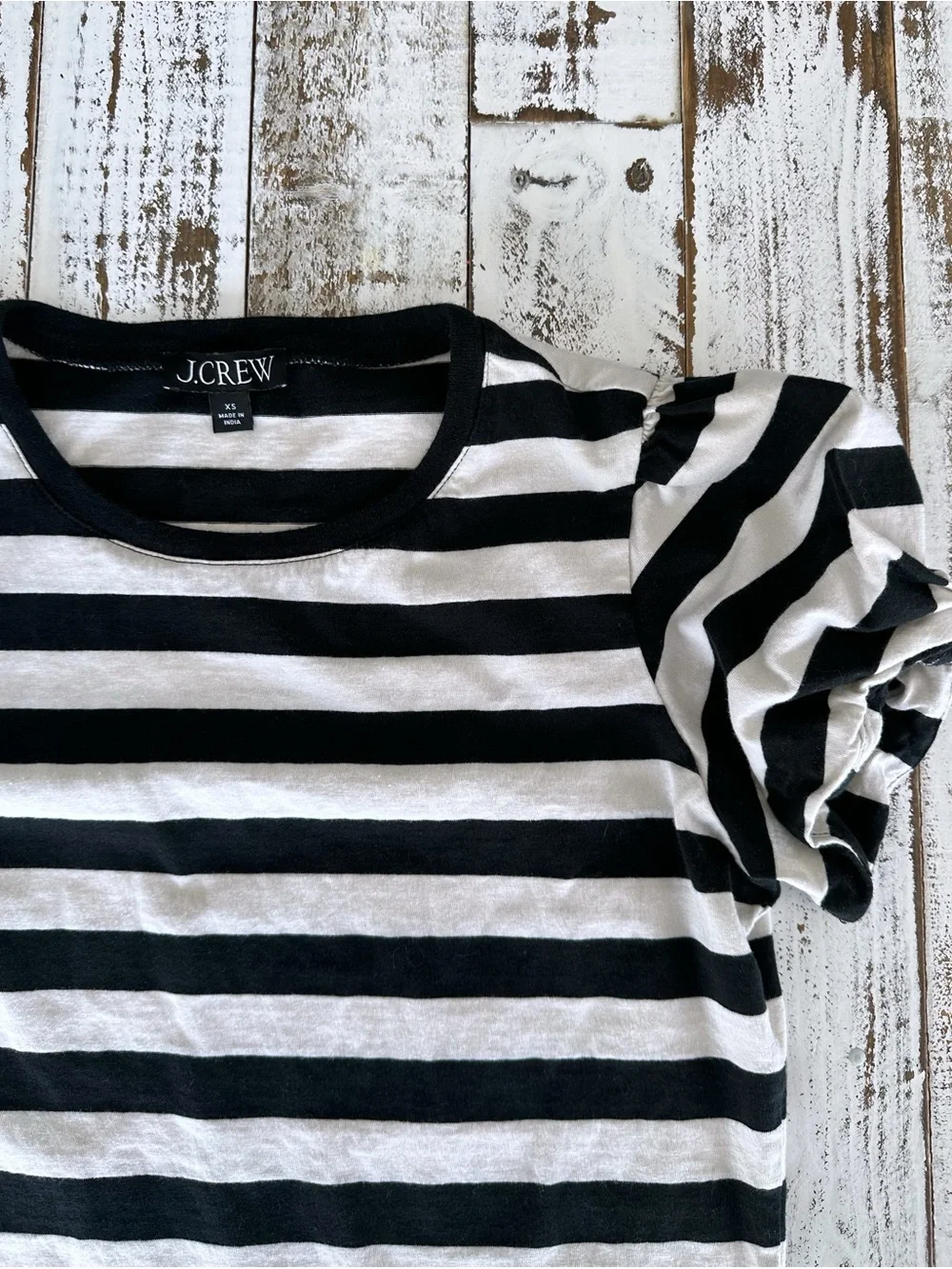 J. Crew Black & White Striped Puff-Sleeve Tee